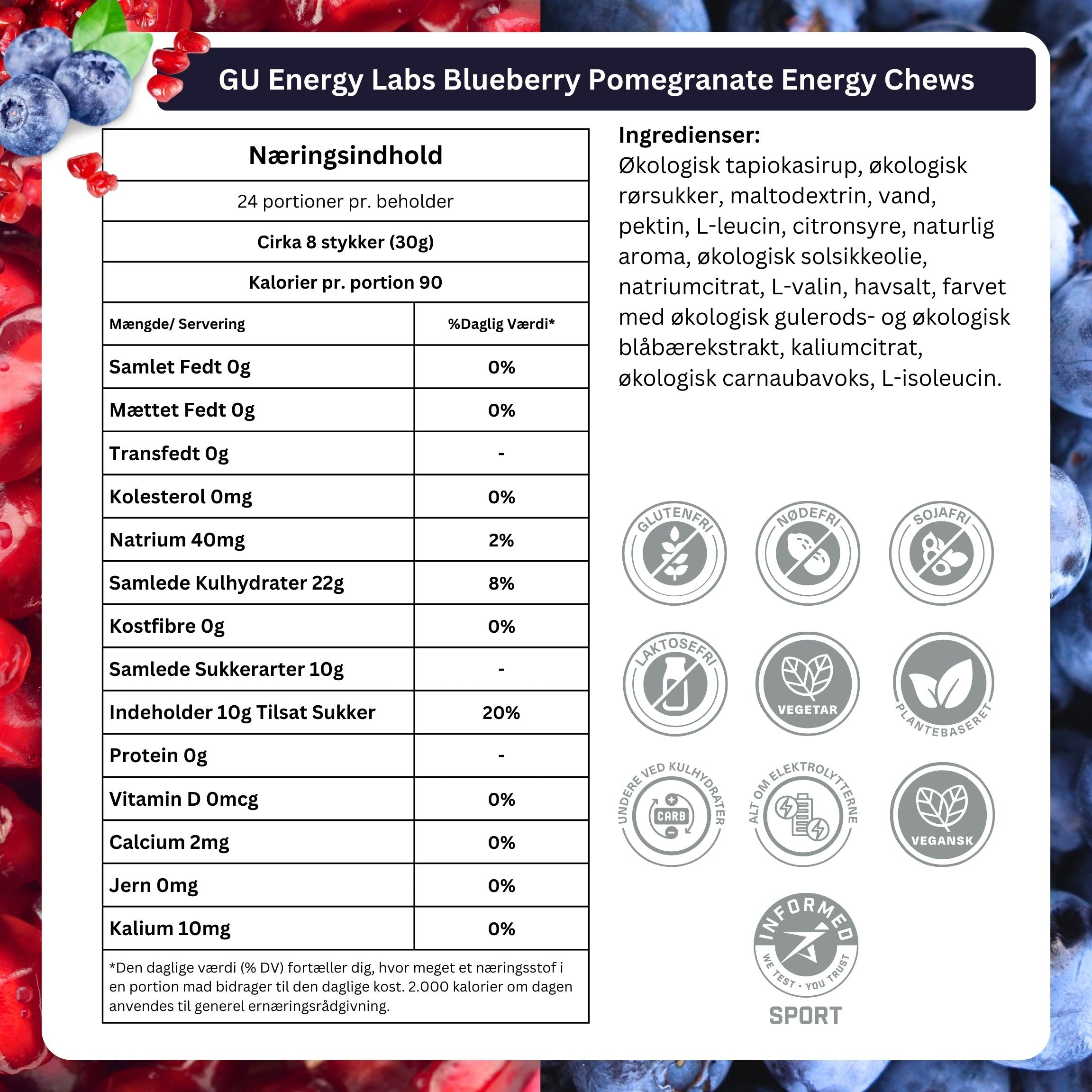 GU Energy Chews Blue Pom 60g - DATOVARE - Danish Ingradients