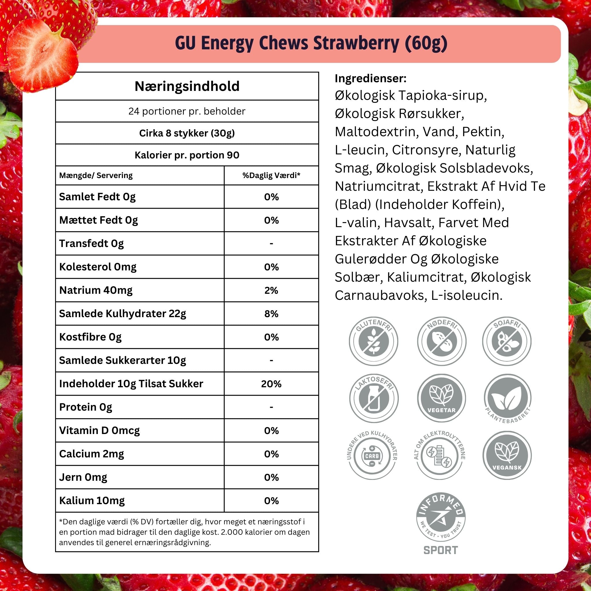 GU Energy Chews Jordgubb med koffein (30g) DATUMPRODUKT