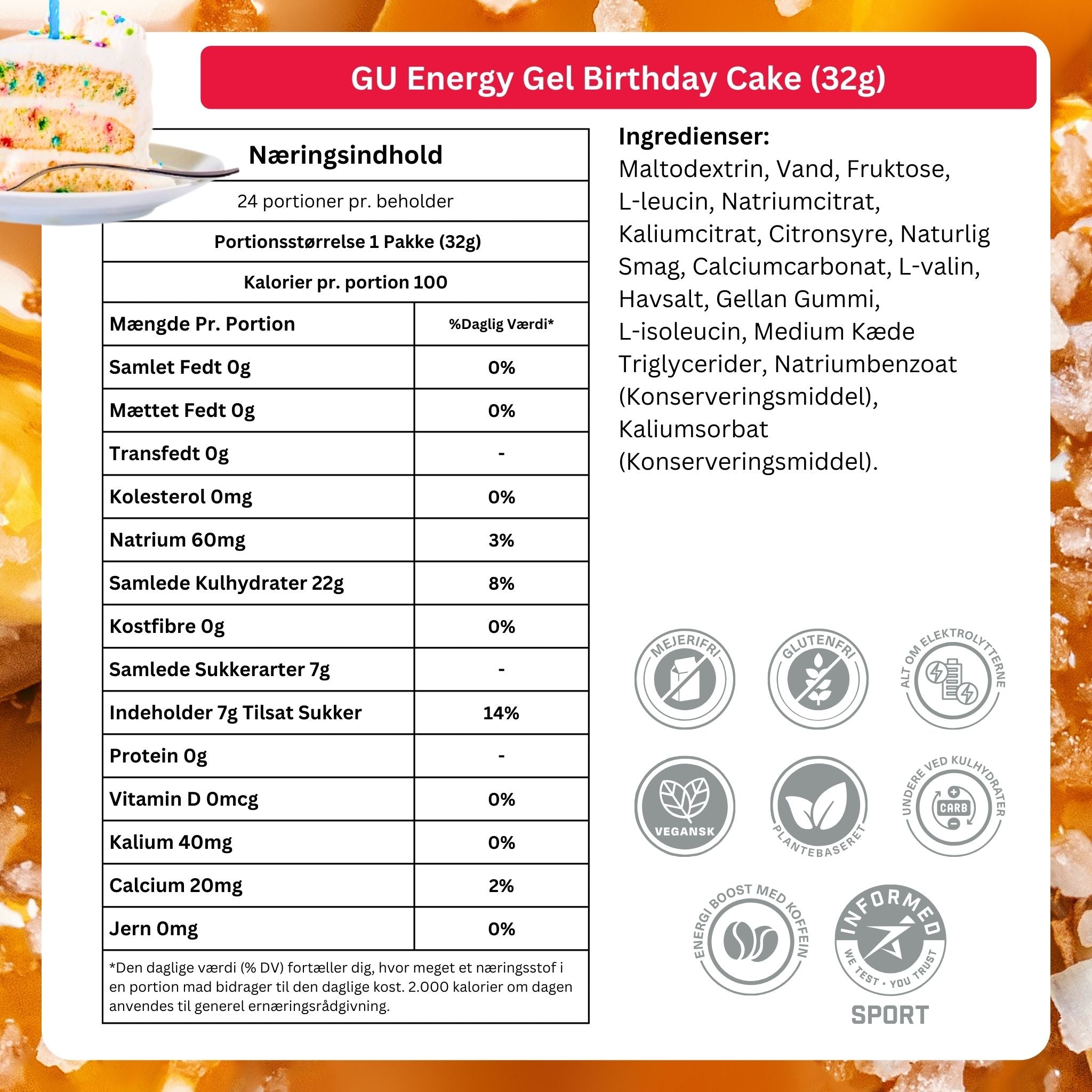 GU Energy Energigel födelsedagstårta (24 x 32 g)