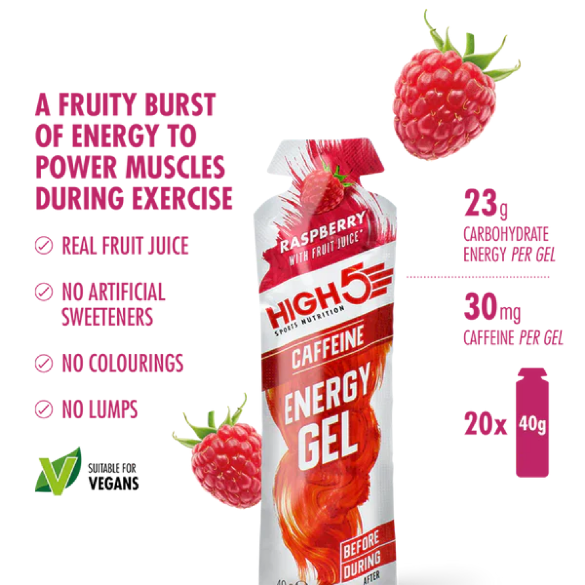High5 Energy Gel Koffein Hallon (20x40g)