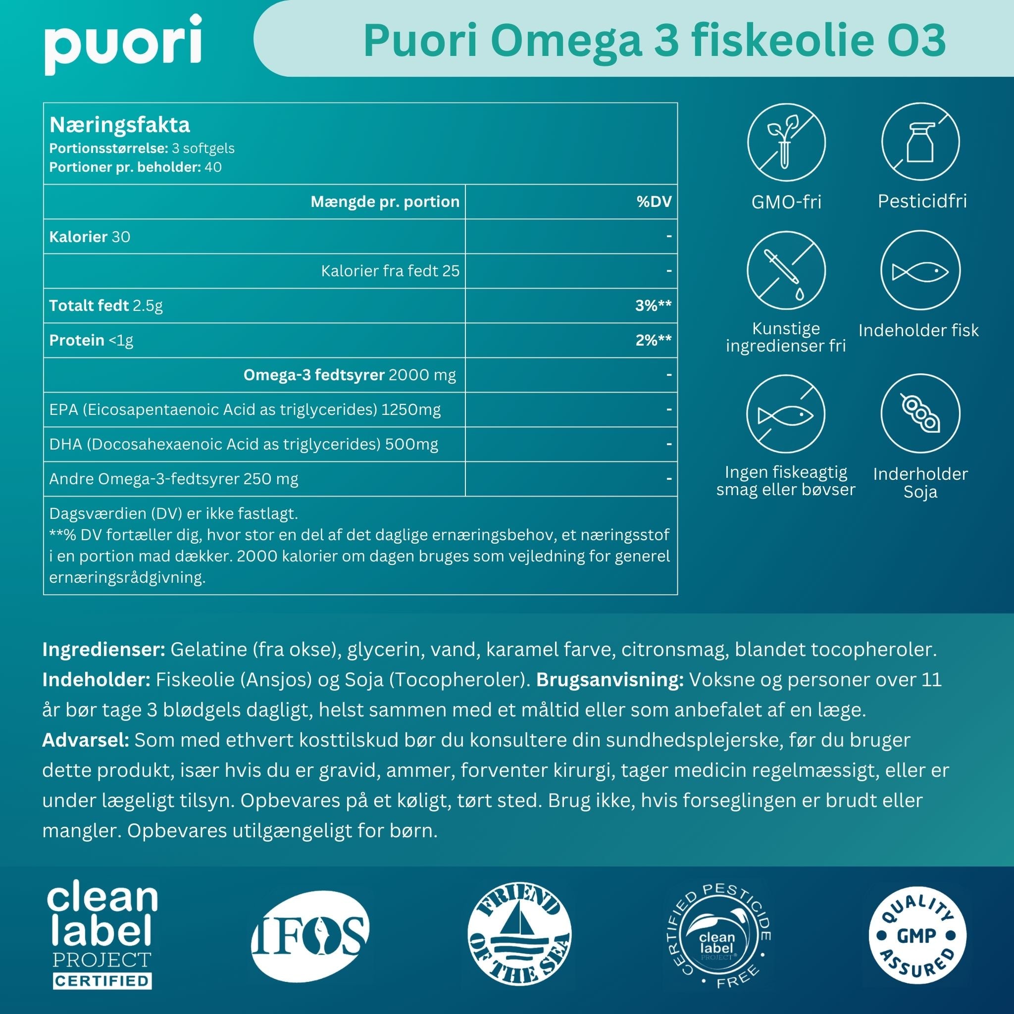 Puori Omega-3 Fiskolja O3 (180 kapslar)
