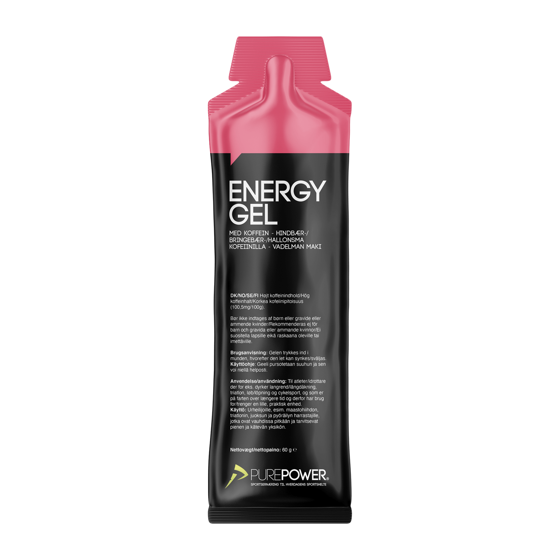 PurePower Energigel hindbær koffein