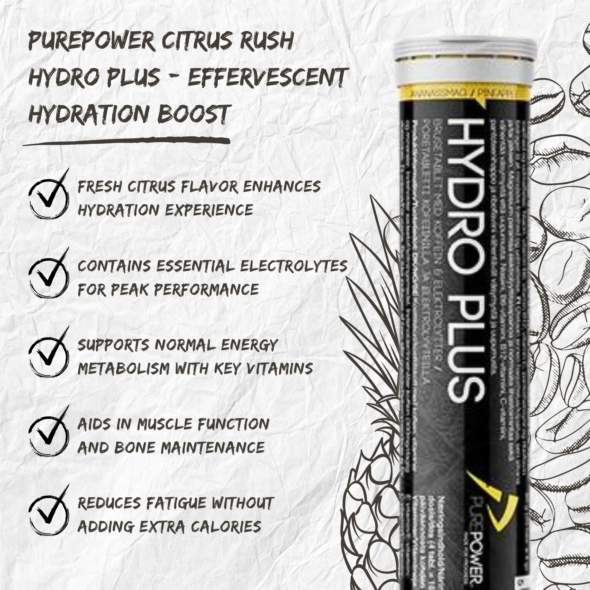 PurePower Electrolyte Tabs Ananas med koffein (20 tabs)