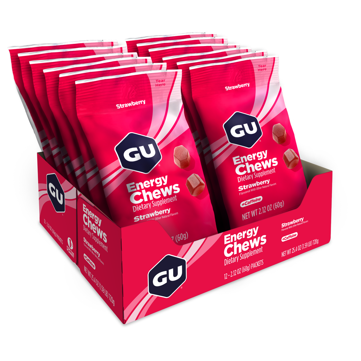 GU Energy Chews Jordgubb med koffein (12 x 60 g)