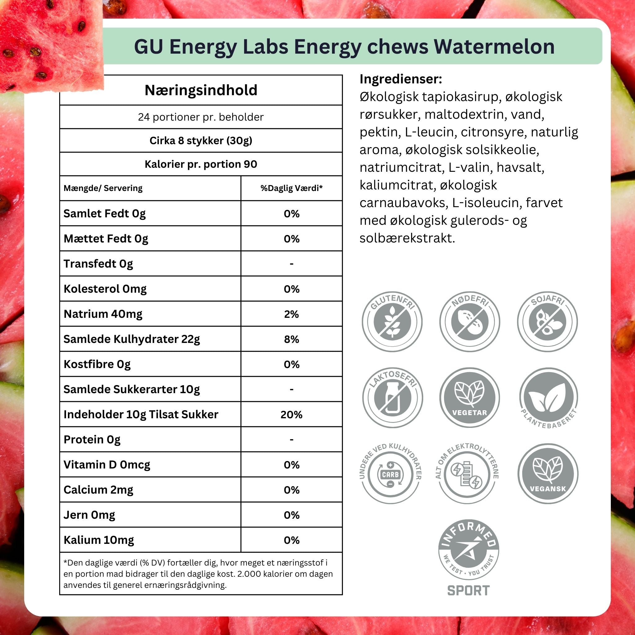 GU Energy Chews Watermelon 60g - Ingredients