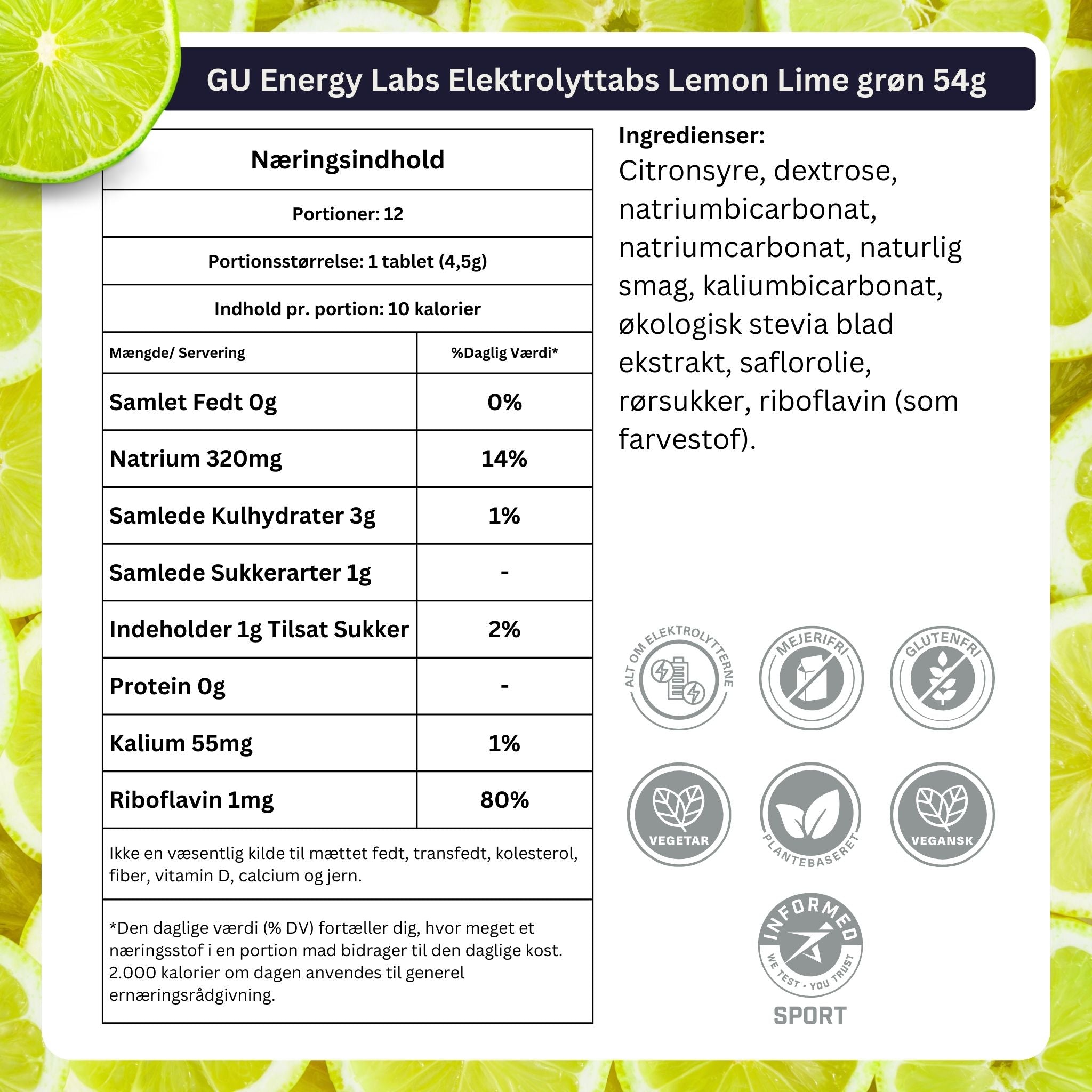 GU Energy Electrolyte flikar Citron Lime (8 x 12 flikar)