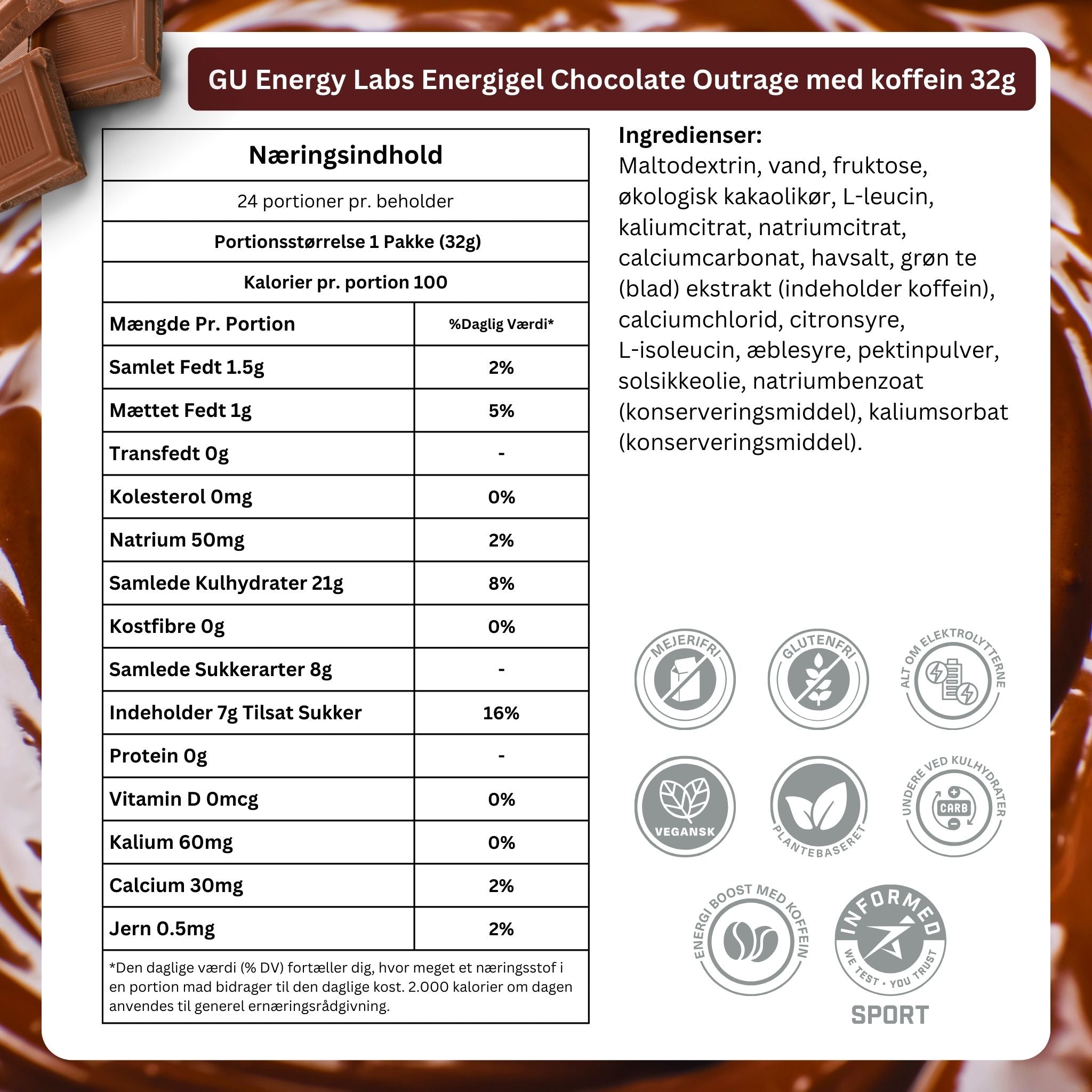 GU Energy Energigel Chocolate Outrage med koffein 32g