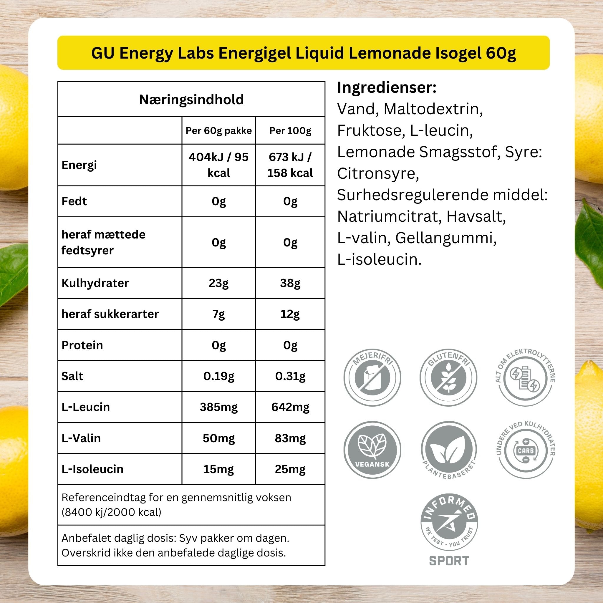 GU Energy Energigel flytande lemonad Isogel (12 x 60 g)