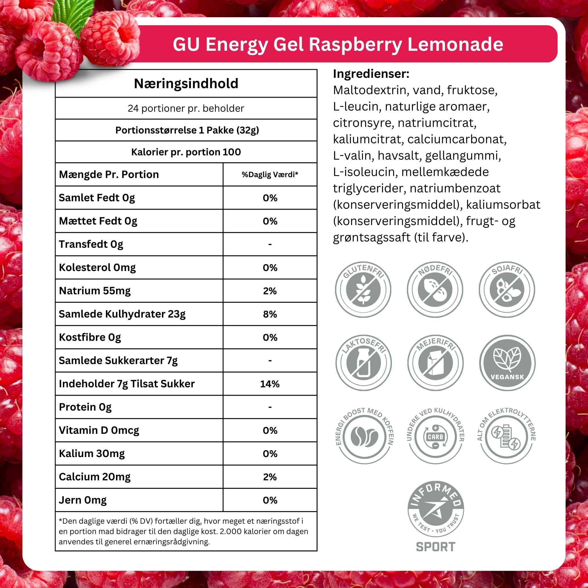 GU Energy Energigel Raspberry Lemonade (24 x 32 g)