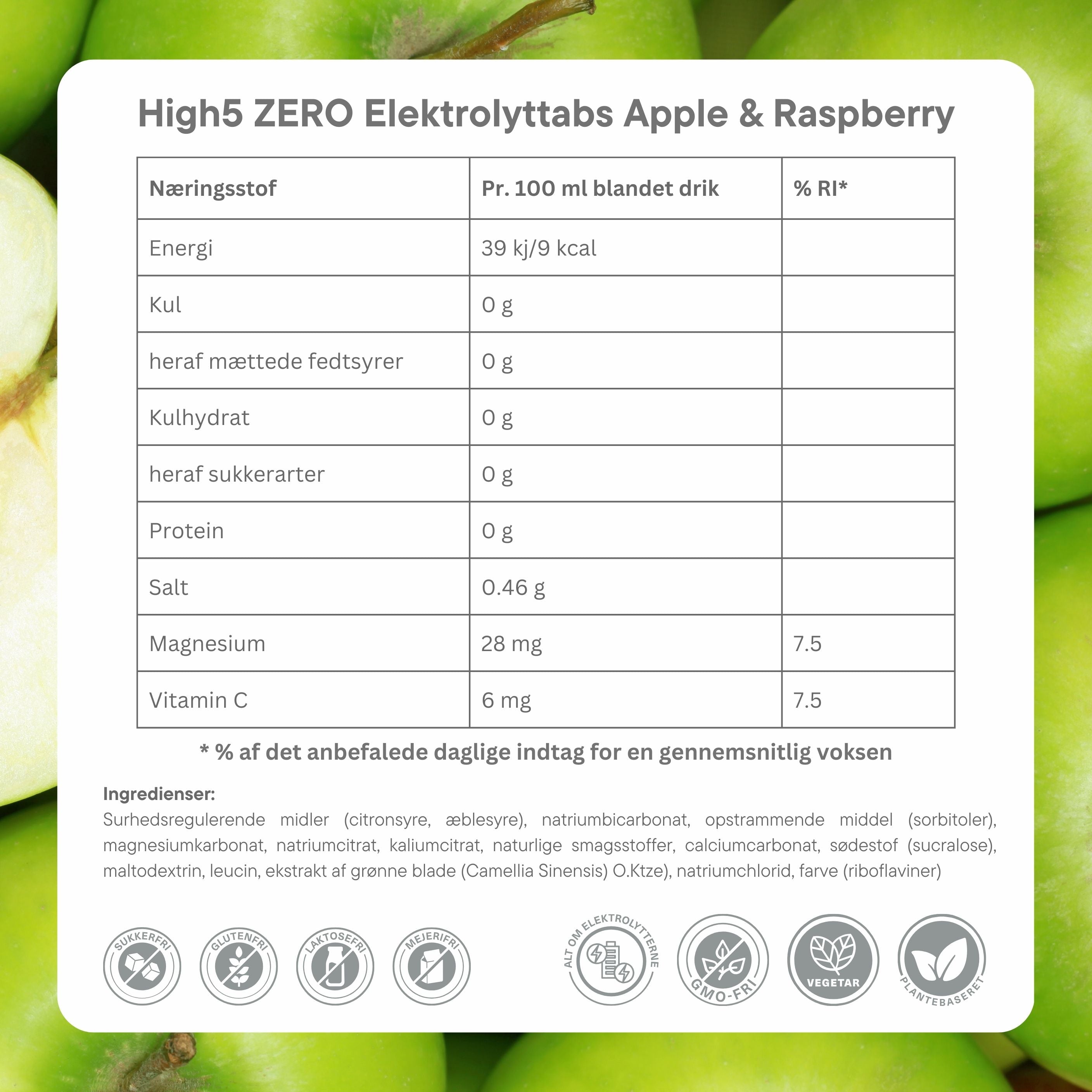 High5 Electrolyte tabs ZERO Apple &amp; Raspberry (8x20 tabs)