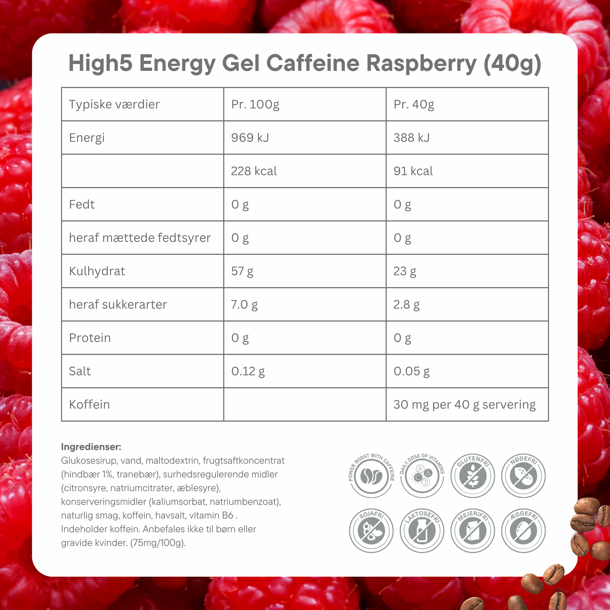High5 Energy Gel Koffein Hallon (20x40g)