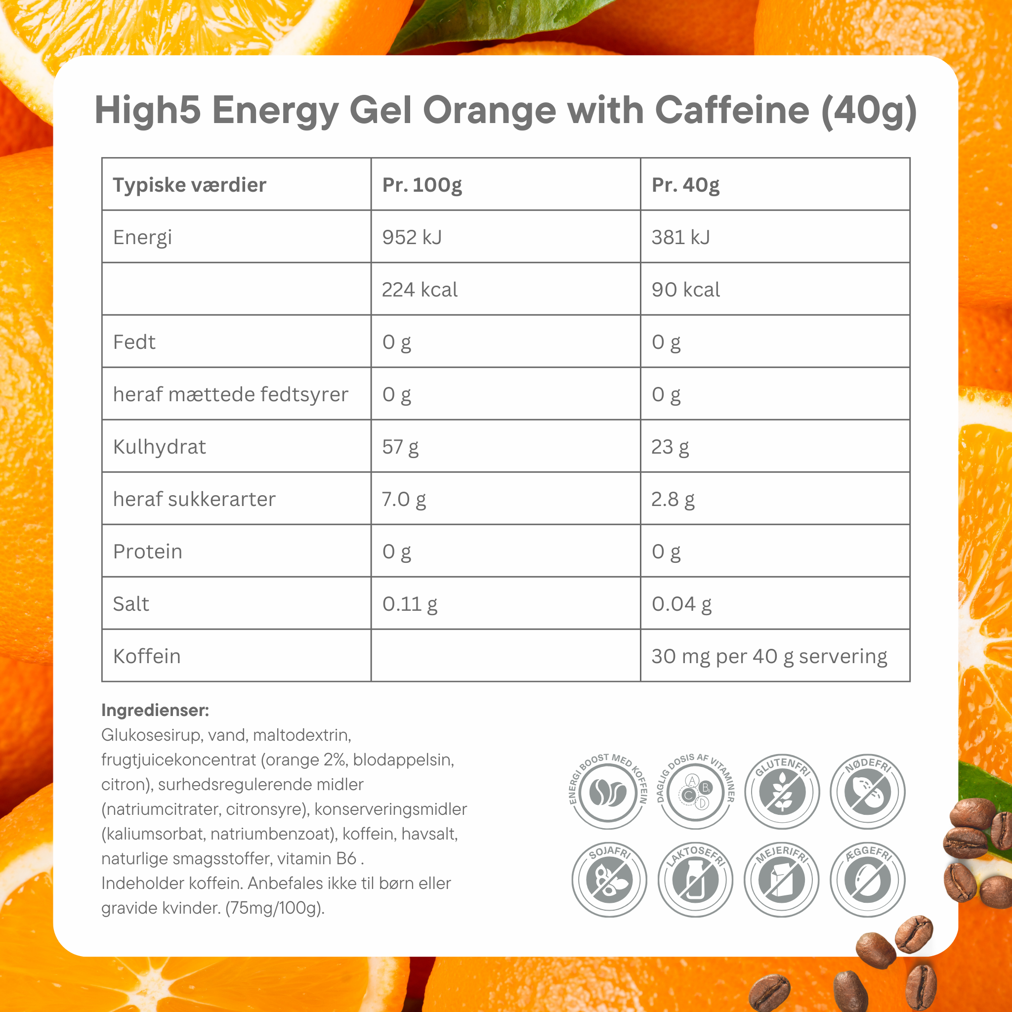 High5 Energy gel Koffein Orange (20x40g)