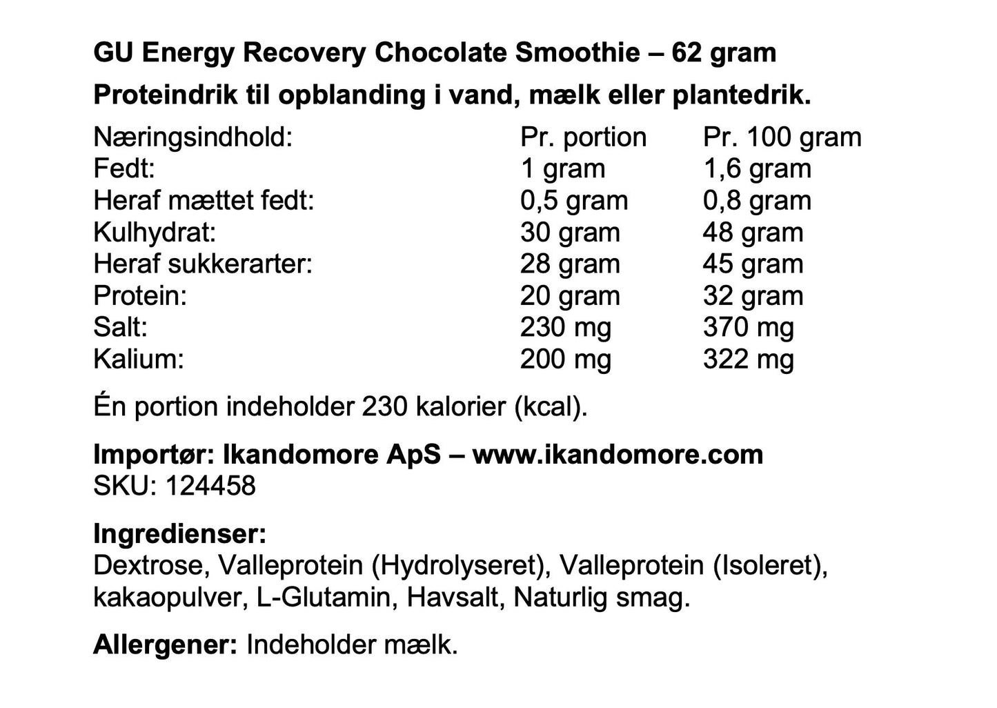 GU Roctane Protein Recovery Choc Smoothie 65g