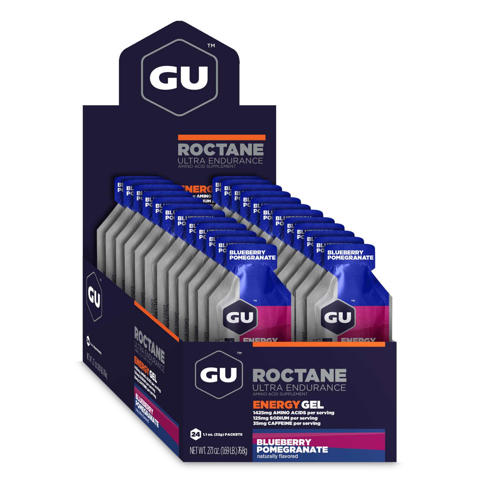 GU Energy Energy gel Roctane Blueberry Granatäpple med koffein (24 x 32g)