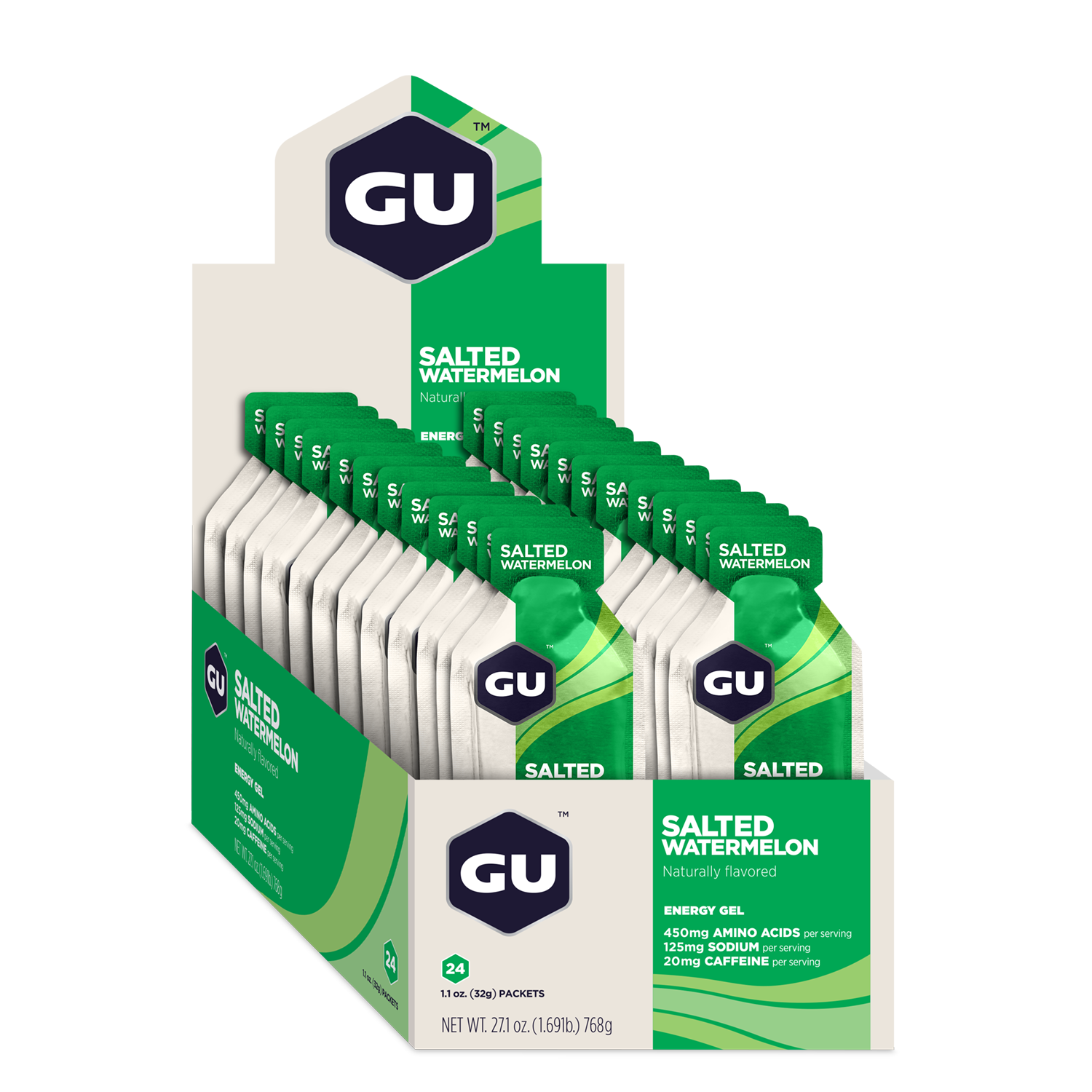GU Energy Energigel saltad vattenmelon med koffein (24 x 32 g)
