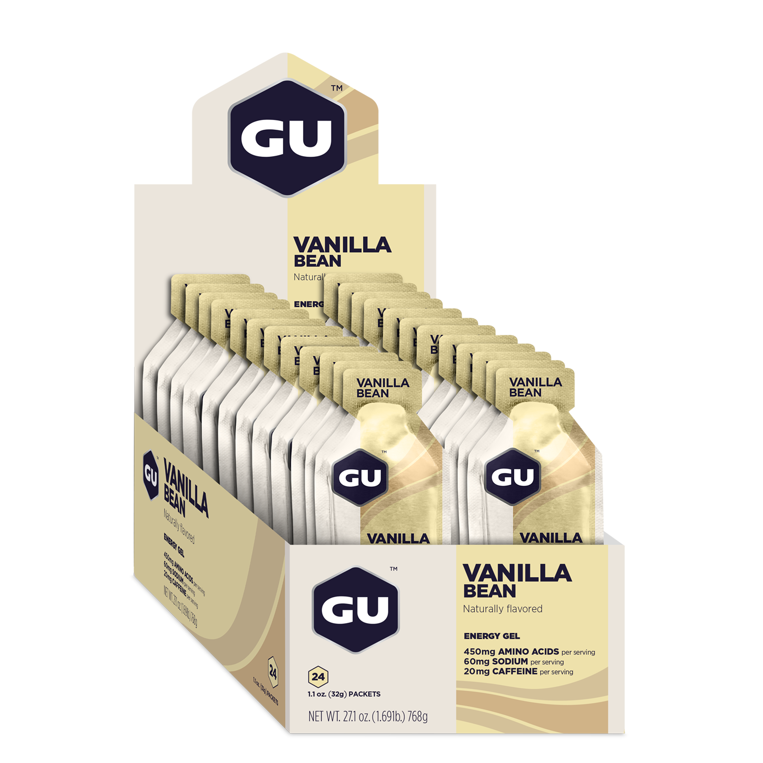 GU Energy Energigel Vaniljböna med koffein (24 x 32g)