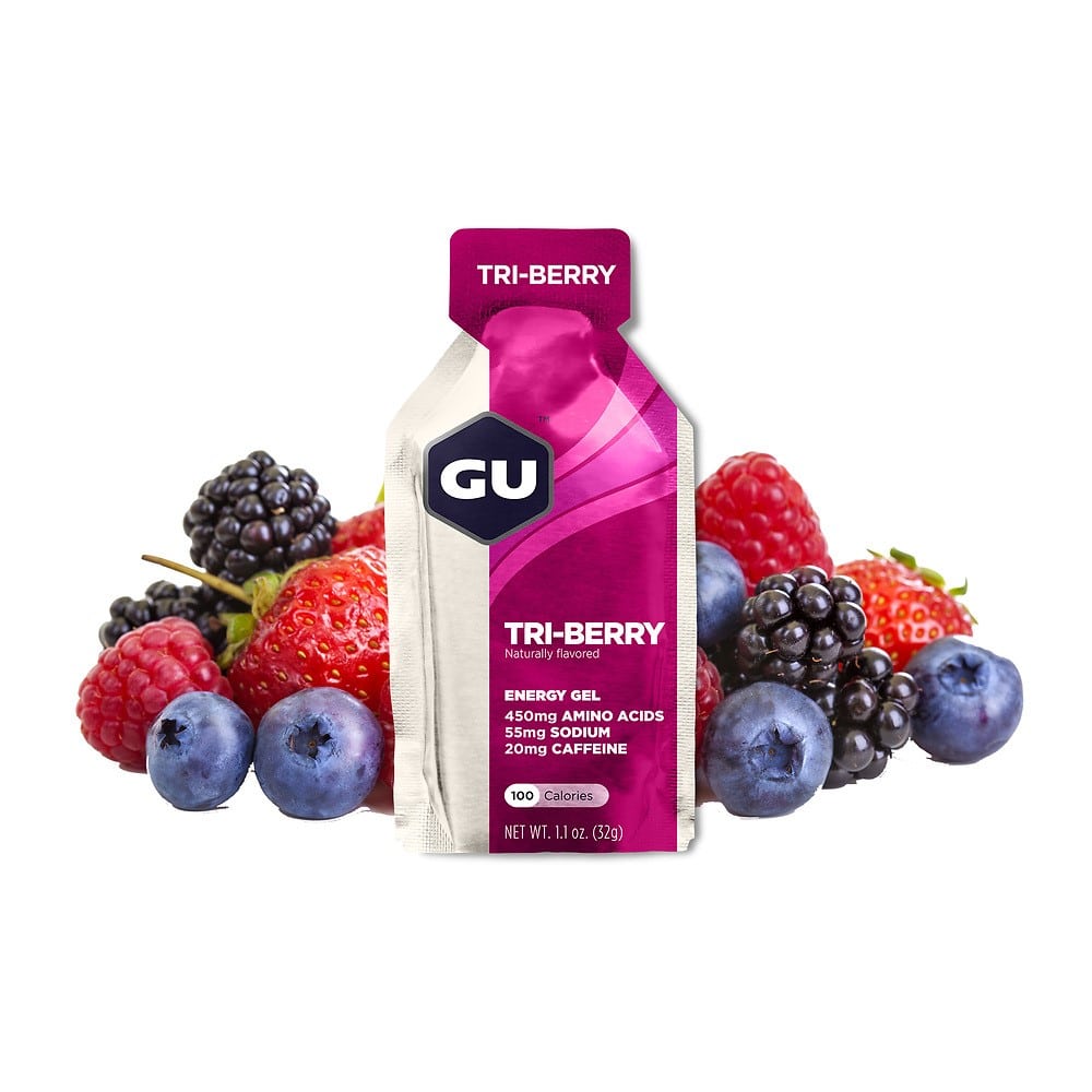 GU Energy Energy Gel Tri-berry med koffein (24 x 32 g)
